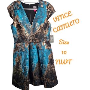 Vince Camuto Blue, Black and Gold Dress NWT Size 10